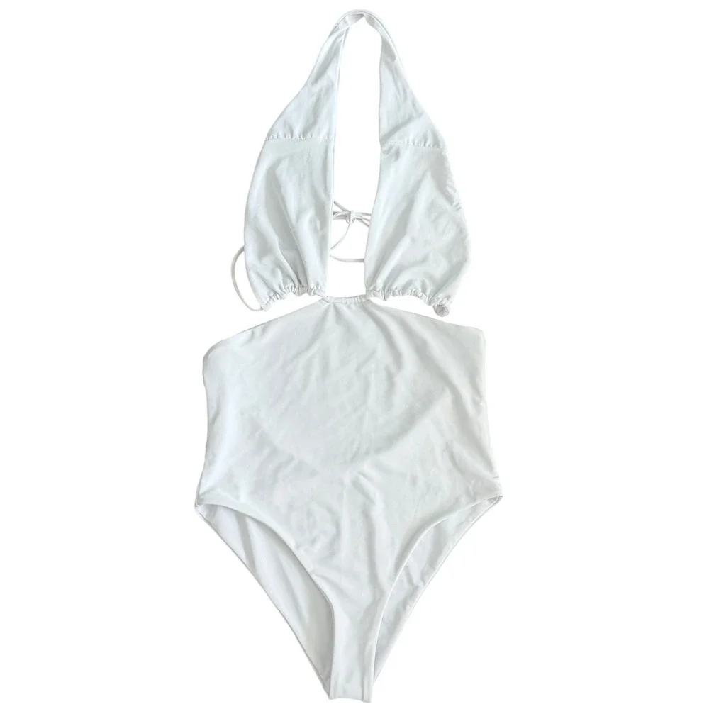 Jade Swim Apex One Piece Halter Cut Out Swimsuit White XL‎ Beach Vacation